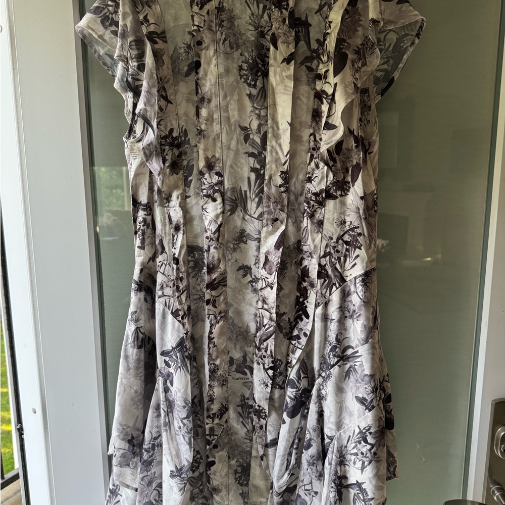 All Saints Black and Gray Floral Midi Dress NWT